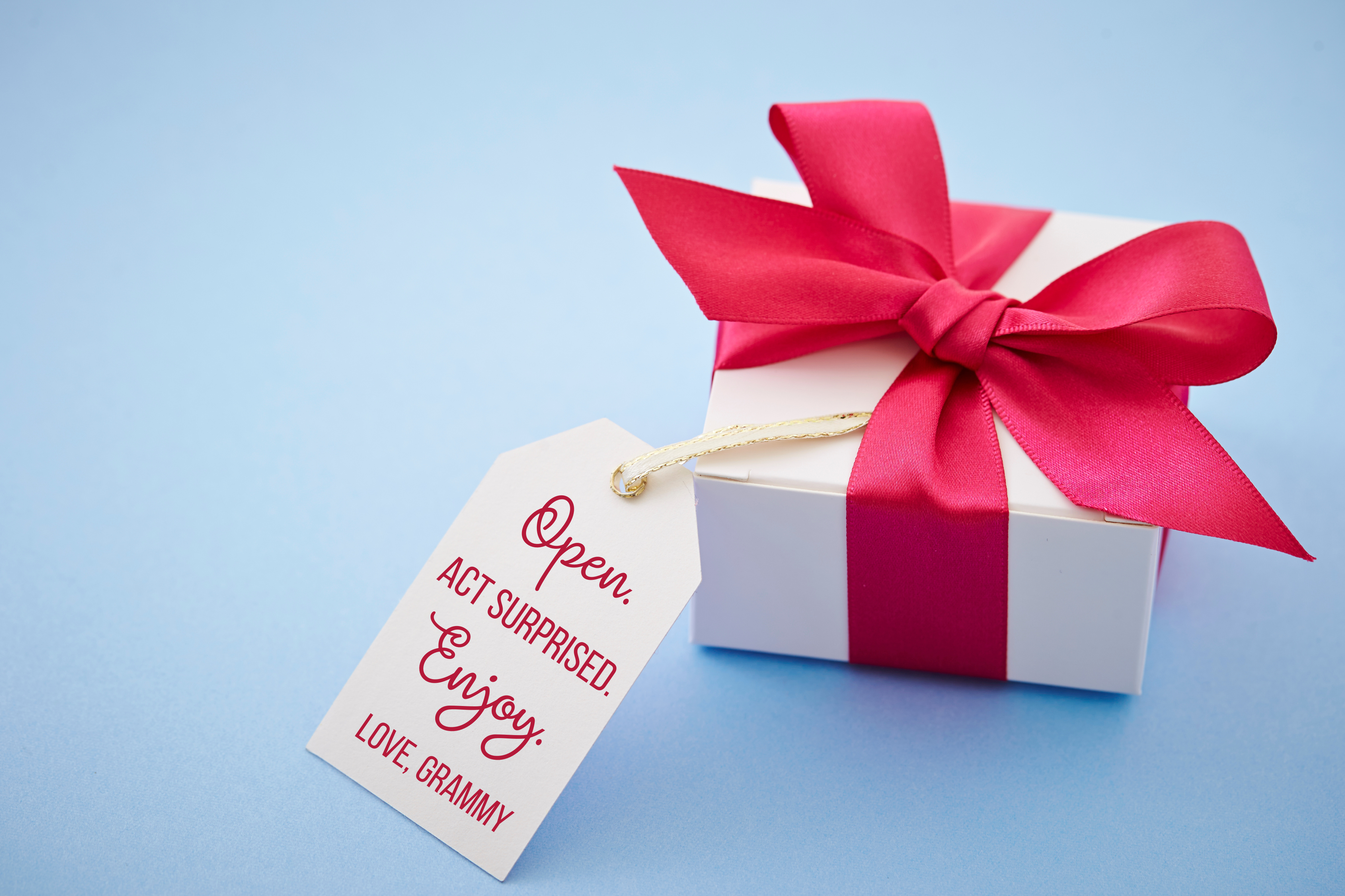 Open. Act Surprised. Enjoy. Holiday Gift Tag