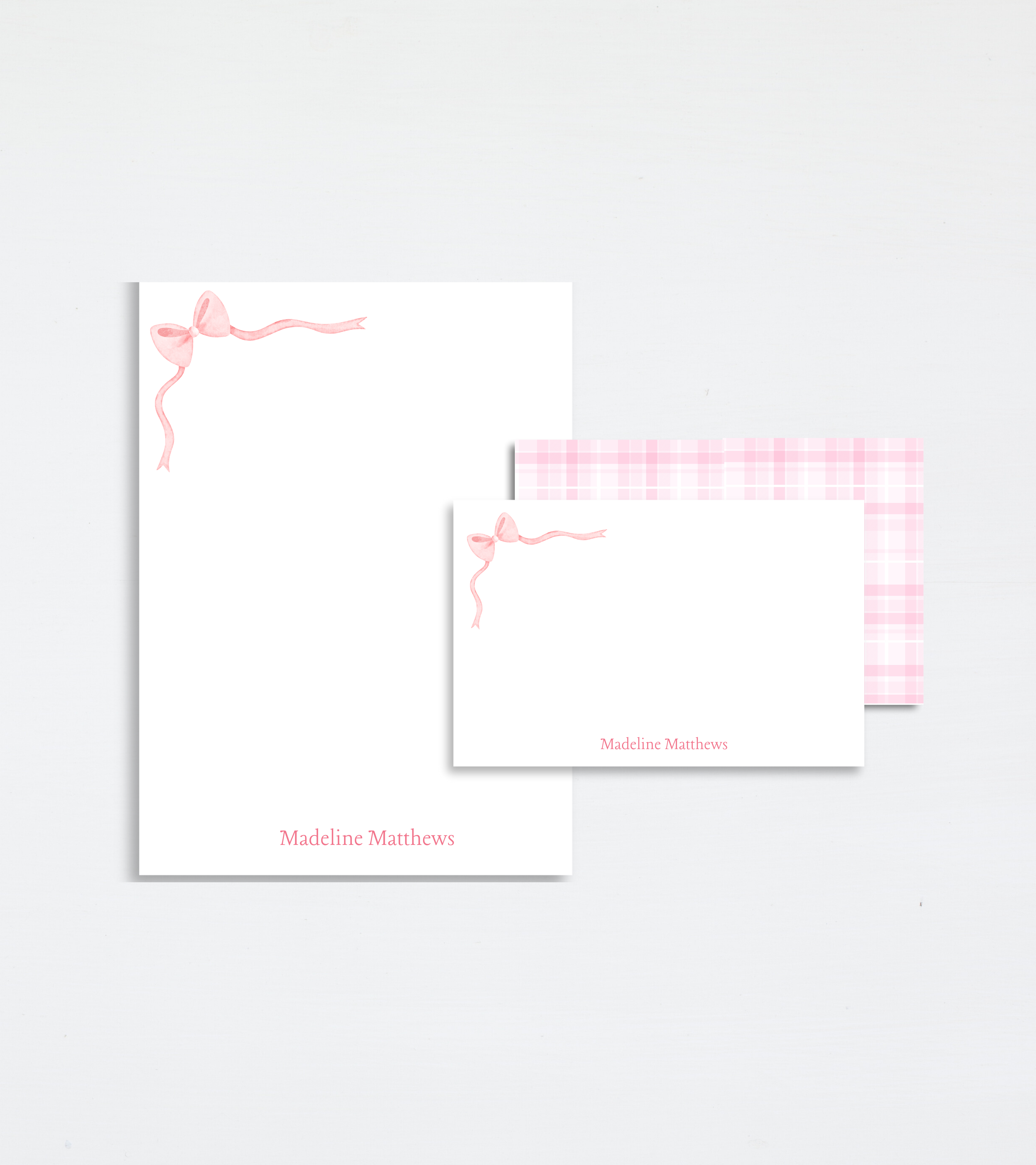 Personalized Pink Bow Stationary and Notepad Gift Set