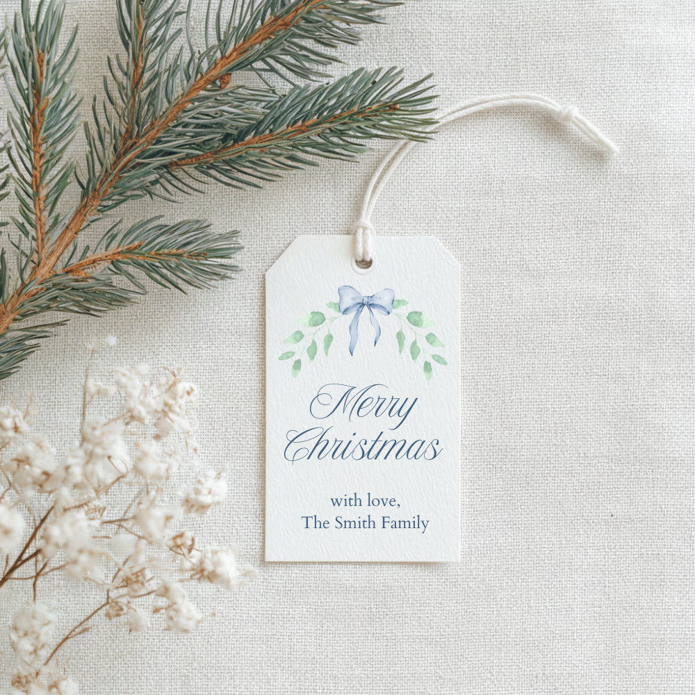 Blue Bow Holiday Gift Tag