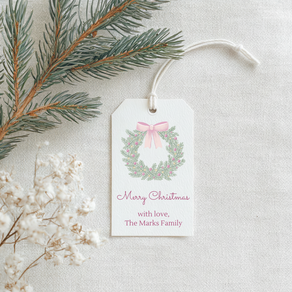Pink Holiday Wreath Gift Tag